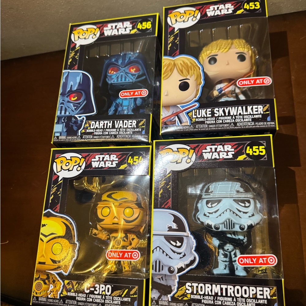 Funko Pops Star Wars: Darth Vader, Luke Skywalker, C 3PO, Stormtrooper